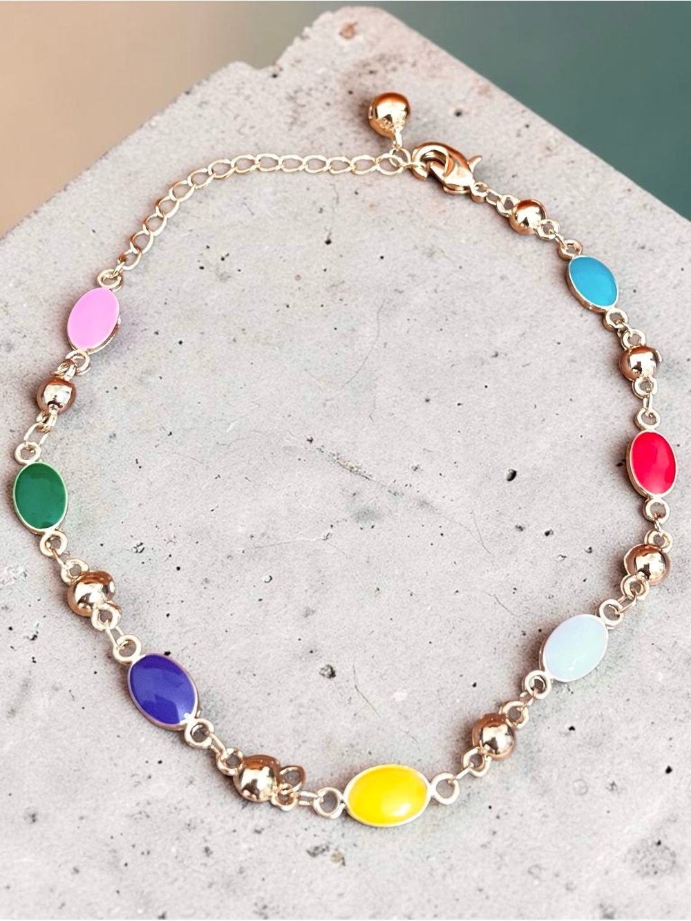 Multicolor Enamel Oval Tennis Anklet Or Bracelet Gold Filled Unisex NWOT